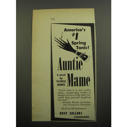 1955 Vanguard Book Advertisement - Auntie Mame by Patrick Dennis