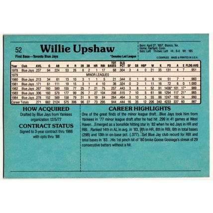 1985 Donruss Action All Star baseball card 52 Willie Upshaw
