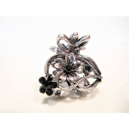 Silver metal blue/black flower crystal hair claw clip bridal clip