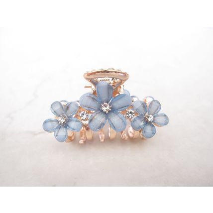 Small gold metal flower crystal hair claw bridal clip