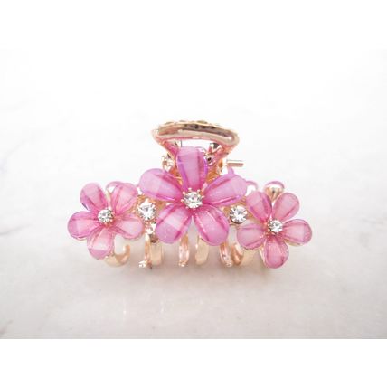 Small gold metal flower crystal hair claw bridal clip