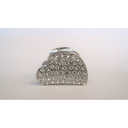 Small silver metal hair claw clip with crystals stocking stuffer gifts for