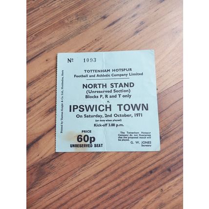 1971/72 Tottenham / Spurs vs Ipswich Town - Division 1 Programme & Ticket