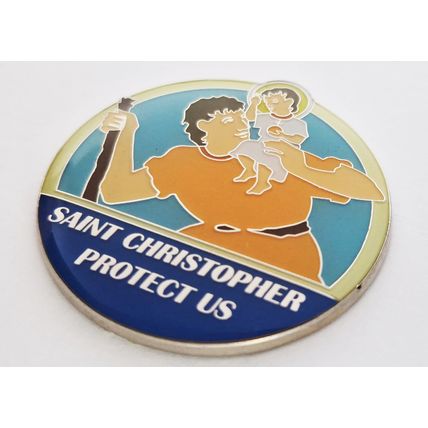 Saint Christopher PROTECT US Chrome Metal Emblem Badge