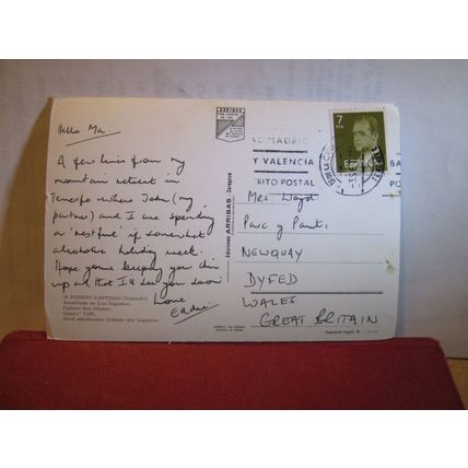 GIANT'S CLIFF, PUERTO SANTIAGO, TENERIFE, SPAIN used postcard 1977 pm =