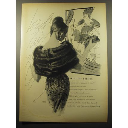 1960 Lord & Taylor Fur Capelet Advertisement - This little dazzler
