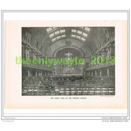 GREAT HALL AT PEOPLES PALACE, LONDON, THE QUIVER, Book Illustration, c1899