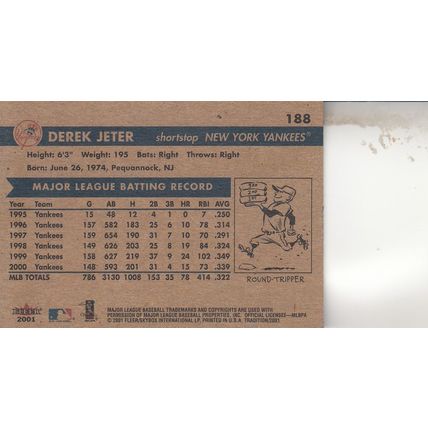 DEREK JETER 2001 AUTOGRAPHED NEW YORK YANKEES HOF WORLD CHAMPION MVP SHORTSTOP