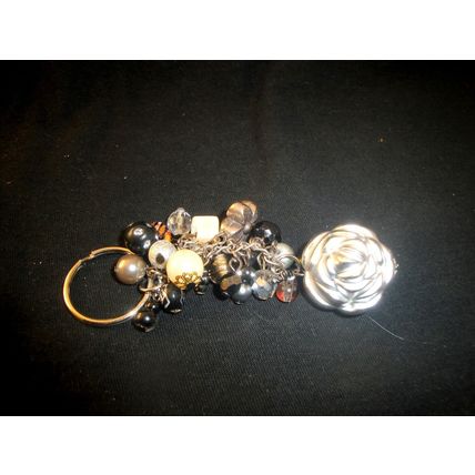 Long silver black grey bag phone charm keyring