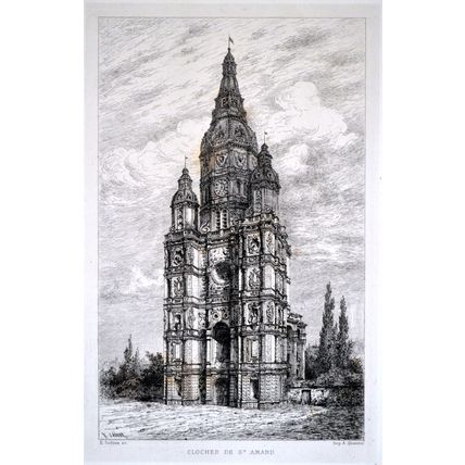 CLOCHER DE ST AMAND 1879 Jean Eugène Sadoux ETCHING