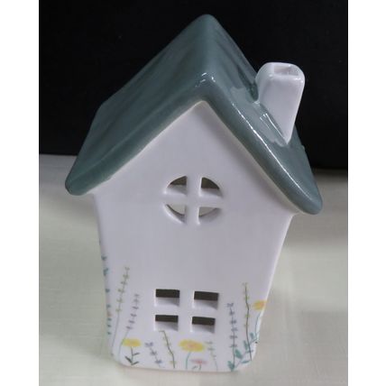Meadow House Tealight Holder with a Teal Coloured Roof and T-Lite