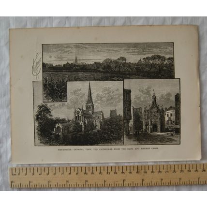 Vintage engraving Colchester Chichester Cathedral & Market Cross