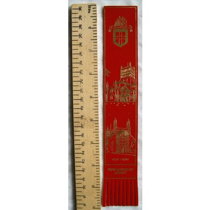 Vintage: red leather bookmark - Tewkesbury Abbey