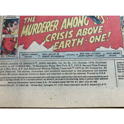 DC COMICS JUSTICE LEAGUE OF AMERICA #171 OCT 1979 (VFN+) COMIC (LL)