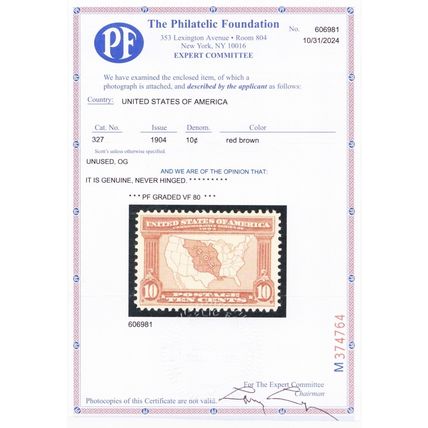 327, Mint VF NH 10¢ With Clean PFC Certificate - Stuart Katz
