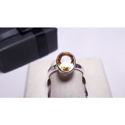 Estate 2.25ct Oval Citrine simple Bezel Sterling Silver 3mm band Ring #22191
