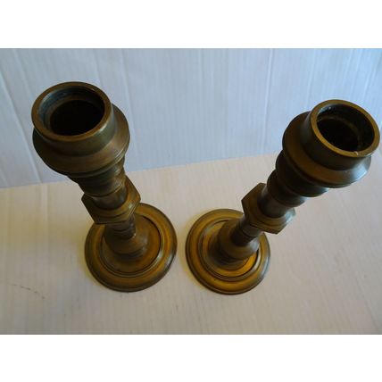 Candlestick Holders - Vintage Brass - Heavy - 11 inches tall - Set Of 2