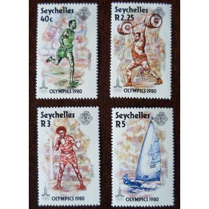 Seychelles 1980 Olympic Games Moscow set 4 mint stamps SG473-6 boxing sailing