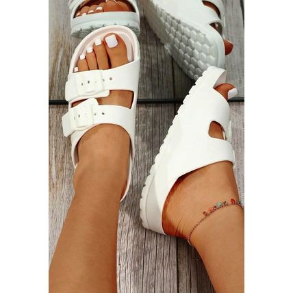 White Double-buckle EVA Slippers