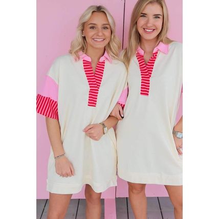 White Stripe Colorblock Patchwork Short Sleeve T Shirt Dress