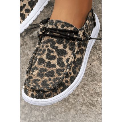 Coffee Lace-up Decor Leopard Canvas Shoes