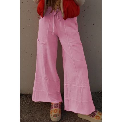 Bonbon Mineral Wash Exposed Seam Drawstring High Waist Wide Leg Cargo Pants