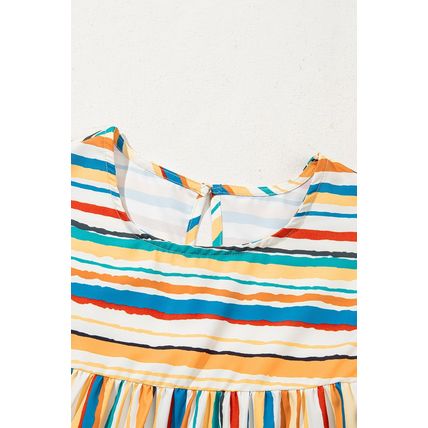 Multicolour Vibrant Stripes Printed Flutter Sleeve Babydoll Blouse