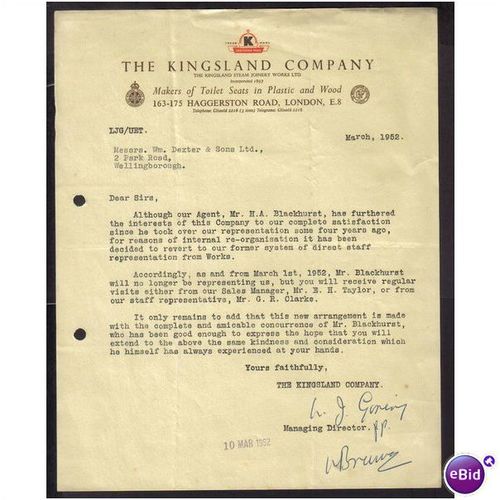 1952 THE KINGSLAND CO. LONDON ,E8,10MAR52