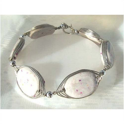 Bracelet #044 speckled polymer clay bead links 9 inch costume fashion jewelry
