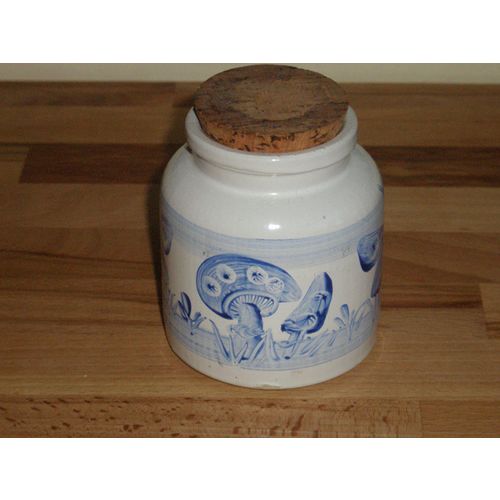 Hand Painted Stoneware Blue & White Storage Jar