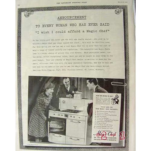 AMERICAN STOVE COMPANY 1940 wish afford Magic Chef range vintage ad