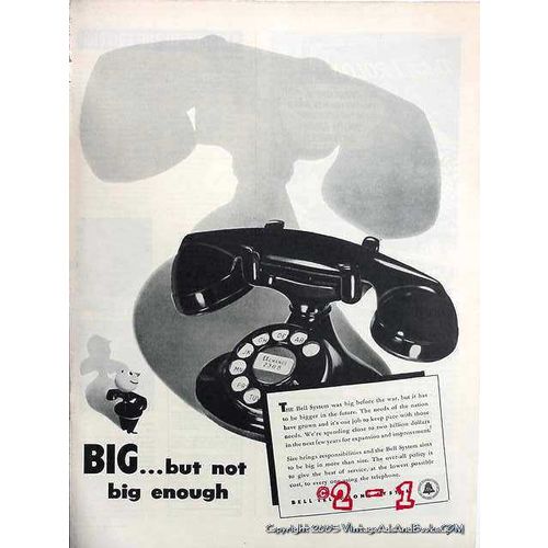 BELL TELEPHONE SYSTEM 1946 BIG but not big enough phone vintage ad