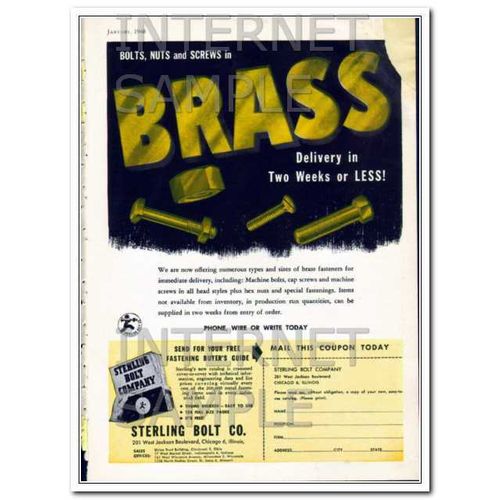 STERLING BOLT COMPANY 1948 bolts nuts screws in brass vintage ad