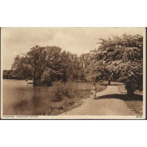 London - Chingford - Connaught Waters (lake) - photochrom postcard c.1920s