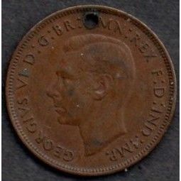 Coins. Pre-Decimal 1948 George VI. One Penny. (Drilled)