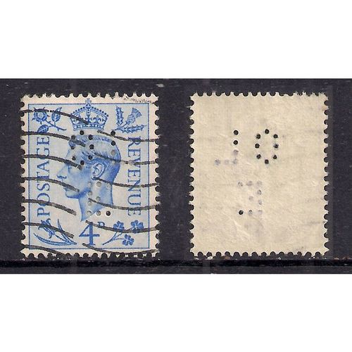 GB 1950 KGV1 4d Blue Perfins " O L E " SG 508.(B1427 )