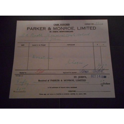 Parker & Monroe Limited Cash Voucher St.John's Newfoundland