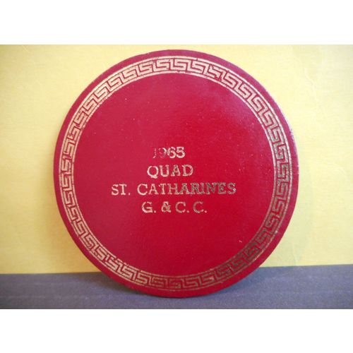 1965 Quad St.Catherines Golf & County Club Vintage Leather Beer,Drink Coaster