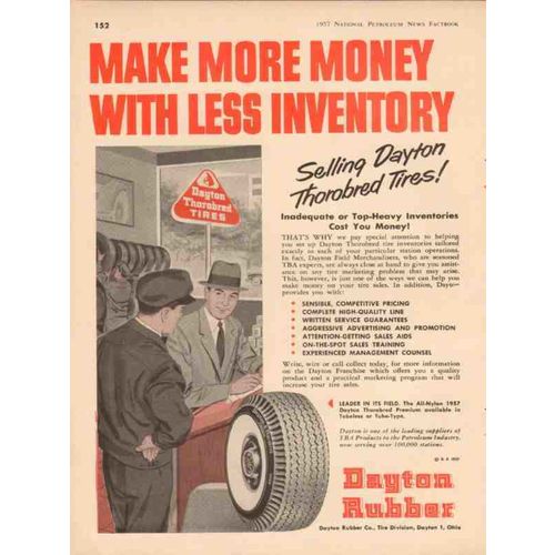DAYTON RUBBER COMPANY 1957 make more money less inventory vintage ad