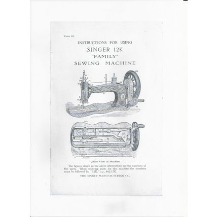 Singer Sewing Machine Manual (photocopy) Model 12K Family, sent via email