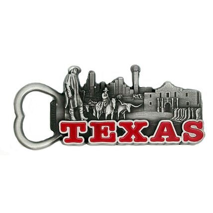 Texas with Alamo Metal Bottle Opener Fridge Magnet