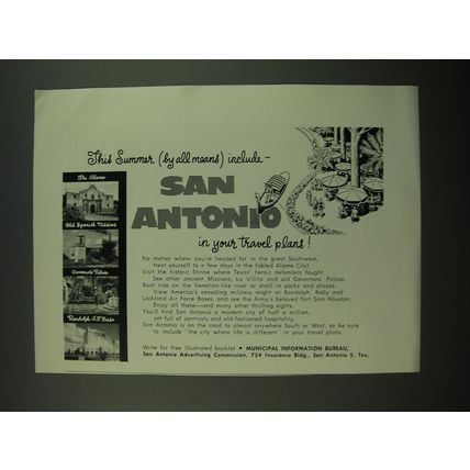 1955 San Antonio Tourism Ad - This Summer (by all means) include - San Antonio
