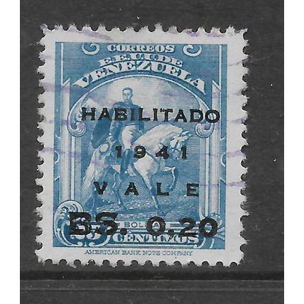 VENEZUELA 1941 SURCH HABILITADO 20c on 25c BLUE SG 646 FINE USED#