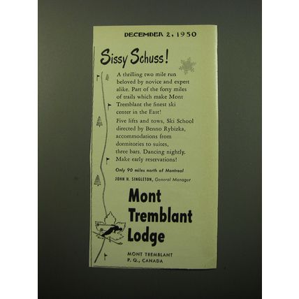 1950 Mont Temblant Lodge Advertisement - Sissy Schuss!