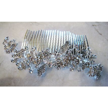 Crystal leaves and flowers silver hair comb barrette clip bridal clip silver