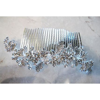 Crystal leaves and flowers silver hair comb barrette clip bridal clip silver