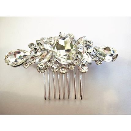 Crystal silver hair comb barrette clip bridal clip silver bridal barrette