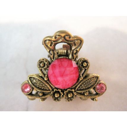 small mini metal jeweled antique bronze hair claw clip