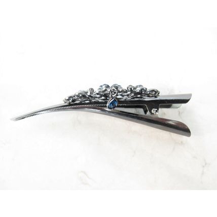 Dark silver butterfly blue crystal flower alligator hair claw clip clamp