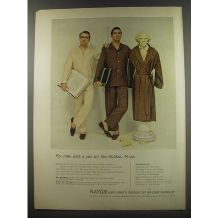 1956 Rayon Fashion Ad - For men with a yen for the Pulitzer Prize